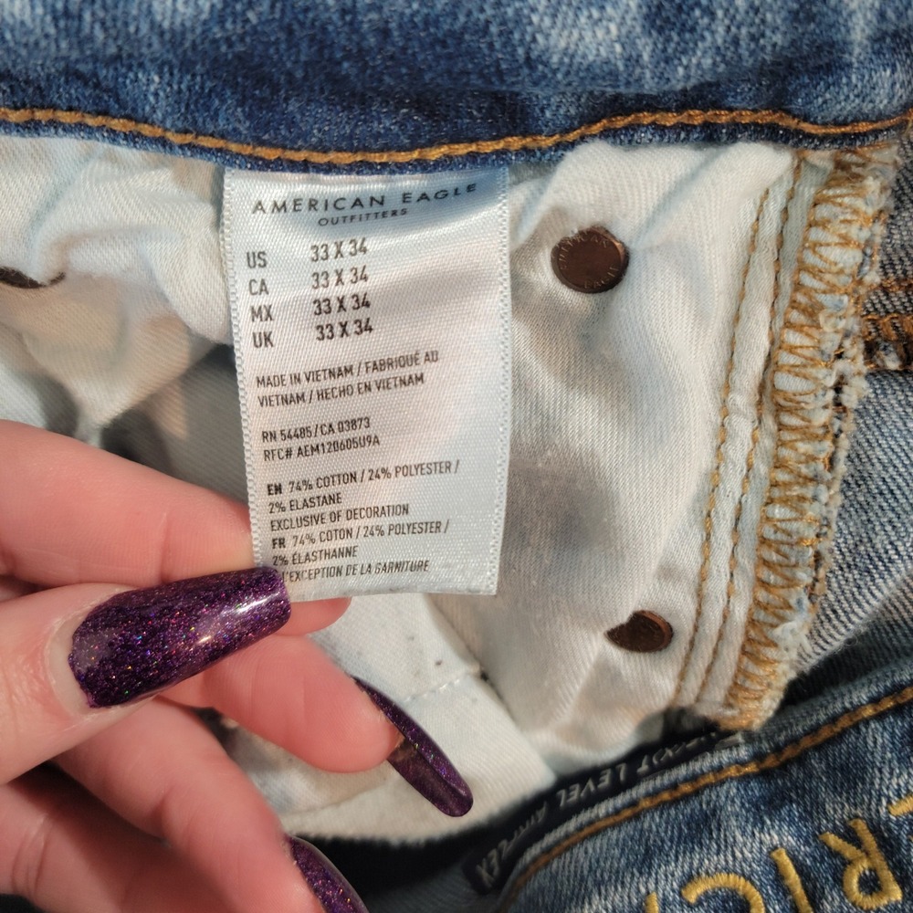 American Eagle Jeans Mens 33x34 Airflex Slim Straight Paint Splatter Distressed - Picture 13 of 14